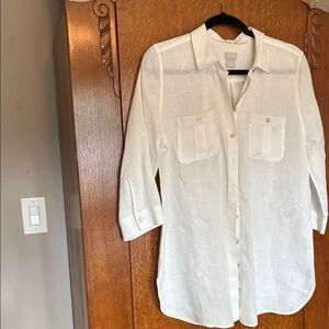 Chico's Elegant White 100% Linen Blouse - M (1)